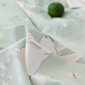 img 1 attached to 🐰 BlueBlue Rabbit Kids Queen Duvet Cover Set - Charming Cartoon White Rabbit Flower Pattern on Light Green - 100% Cotton Bedding for Boys, Girls, and Teens - 1 Full Comforter Cover + 2 Pillow Shams