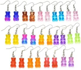 img 4 attached to Set of 7-14 Cute Colorful Gummy Resin Cartoon Bear Dangle Drop Earrings for Women and Girls - Lovely Lightweight Candy Color Glitter Animal Pendant Earrings for Parties - Jewelry Gift