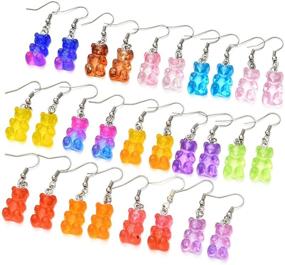 img 3 attached to Set of 7-14 Cute Colorful Gummy Resin Cartoon Bear Dangle Drop Earrings for Women and Girls - Lovely Lightweight Candy Color Glitter Animal Pendant Earrings for Parties - Jewelry Gift