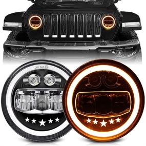 img 4 attached to 🚙 7-Inch LED Headlight Round Smile Halo H6024 with Amber Turn Signal - DOT Approved for Jeep Wrangler JK TJ CJ 1997-2018