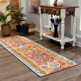 img 4 attached to 🏡 Boho Vintage Tribal Geometric Fuchsia Yellow Runner by Bloom Rugs - 6 ft Entryway and Hallway Runner (2'7" x 6')- Stylish and Functional
