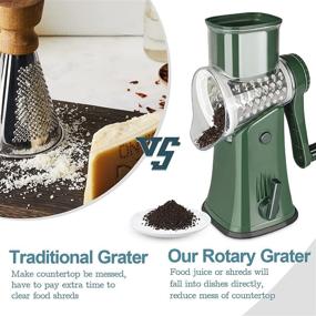 img 3 attached to Veook Rotary Cheese Grater with Handle & 4 Sets Blades - Manual Shredder for Vegetables, Fruits, and More! Multi-Function Crank Slicer Grinder Kitchen Tool (Green)