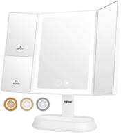 💄 trifold makeup vanity mirror with lights – 3 lighting modes, 60 led lighted cosmetic mirror, 1x 5x 7x magnification, touch screen, 90° adjustable rotation, dual power, portable logo