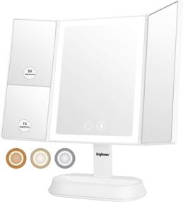 img 4 attached to 💄 Trifold Makeup Vanity Mirror with Lights – 3 Lighting Modes, 60 LED Lighted Cosmetic Mirror, 1x 5X 7X Magnification, Touch Screen, 90° Adjustable Rotation, Dual Power, Portable