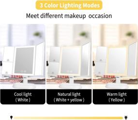 img 2 attached to 💄 Trifold Makeup Vanity Mirror with Lights – 3 Lighting Modes, 60 LED Lighted Cosmetic Mirror, 1x 5X 7X Magnification, Touch Screen, 90° Adjustable Rotation, Dual Power, Portable