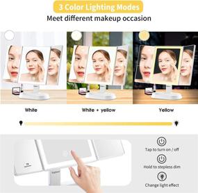 img 3 attached to 💄 Trifold Makeup Vanity Mirror with Lights – 3 Lighting Modes, 60 LED Lighted Cosmetic Mirror, 1x 5X 7X Magnification, Touch Screen, 90° Adjustable Rotation, Dual Power, Portable