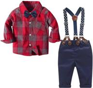 👶 stylish boys clothes set: dress shirt, bow tie, suspender pants - perfect for baby boy's wedding suit set! logo
