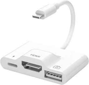 img 4 attached to 3 в 1 HDMI адаптер для iPhone/iPad - HDMI цифровой AV конвертер 1080P синхронизация экрана, адаптер для камеры USB, порт зарядки - Поддерживает HDMI синхронизацию экрана на HD телевизоре, проекторе, мониторе.