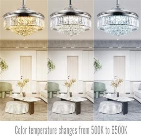 img 3 attached to Enhance Your Spaces with the Stunning 42 inch Crystal Chandelier Ceiling Fan - Dimmable, Retractable, Remote Control, 6-Speeds, Chrome Finish for Bedroom & Living Room Illumination