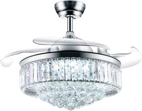 img 4 attached to Enhance Your Spaces with the Stunning 42 inch Crystal Chandelier Ceiling Fan - Dimmable, Retractable, Remote Control, 6-Speeds, Chrome Finish for Bedroom & Living Room Illumination