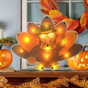 img 3 attached to 🦃 Thanksgiving Window Silhouette Lighted Turkey Decoration – ALLADINBOX 16-Inch Orange Light with Pilgrim Hat for Wall, Door, Table, and Centerpiece – Battery-Powered (Batteries Not Included)