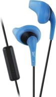 🎧 jvc ha-enr15a: blue and black sweat proof gumy sport earbuds with mic and remote - secure comfort fit and long colored cord logo