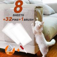 🐱 fetesnice cat scratch furniture protectors - 8 pack clear scratch tape with 32 pins to safeguard upholstery, doors, walls, mattresses, car seats - size: 12" x 18" + 5.5" x 18.5 logo