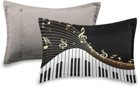 img 3 attached to 🎹 Premium Piano Keyboard Music Note Gold Comforter Set - Queen Size Cover with Soft and Cozy All-Season Bedding, 90x90in