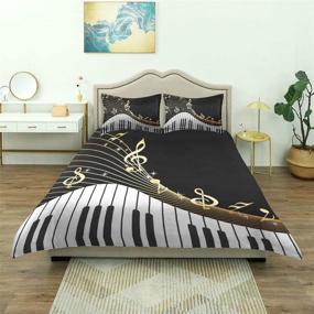 img 2 attached to 🎹 Premium Piano Keyboard Music Note Gold Comforter Set - Queen Size Cover with Soft and Cozy All-Season Bedding, 90x90in