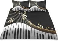 🎹 premium piano keyboard music note gold comforter set - queen size cover with soft and cozy all-season bedding, 90x90in logo