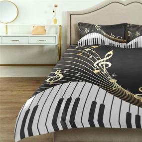 img 1 attached to 🎹 Premium Piano Keyboard Music Note Gold Comforter Set - Queen Size Cover with Soft and Cozy All-Season Bedding, 90x90in