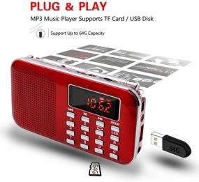 img 3 attached to LEFON Mini Digital AM FM Radio Media Speaker MP3 Music Player Support TF Card/USB Disk With LED Screen Display And Emergency Flashlight Function (Red -Upgraded Version)