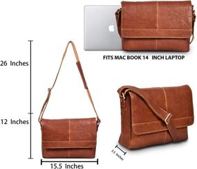 img 1 attached to Натуральная кожаная сумка-мессенджер для мужчин и женщин - сумка для ноутбука 14 дюймов для колледжа, работы и офиса от LEVOGUE (Цвет ТАН)