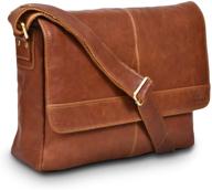 genuine leather messenger bag for men and women - 14 inch laptop bag for college work office by levogue (tan trumble) logo