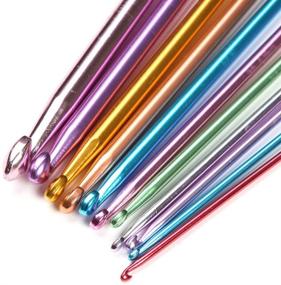 img 1 attached to 🌈 Multicolour Aluminum Tunisian/Afghan Crochet Hook Needles - Pack of 11, 10.5" (2.0mm-8mm) Different Sizes