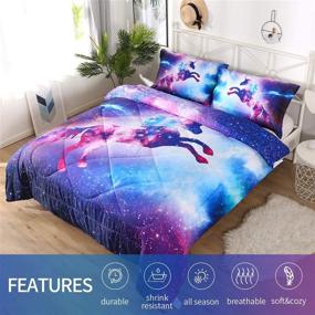 img 3 attached to 🦄 Enjohos Galaxy Unicorn Bedding Set: Full Size Purple & Blue Space Comforter for Kids Girls – Sparkly Star Sky Duvet with Ultra Soft & Durable 3-Piece Bedspread