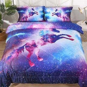 img 4 attached to 🦄 Enjohos Galaxy Unicorn Bedding Set: Full Size Purple & Blue Space Comforter for Kids Girls – Sparkly Star Sky Duvet with Ultra Soft & Durable 3-Piece Bedspread