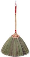 🧹 sn skennova - (compact size) 23" x 19" asian hand broom: small whisk broom on bamboo stick with embroidered woven nylon thread, top and bottom handle in red or green color (random) logo