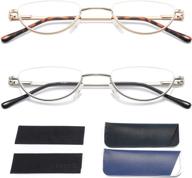 👓 zxyoo half moon reading glasses, lightweight metal half frame reader with spring hinge, 2 pack - gold & silver, +2.5 strength logo