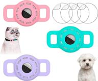 🐾 pet collar airtag holder with 4 protective films - compatible with apple air tag, dog cat case, waterproof silicone puppy case (c purple+mint+pink 3 pack) logo