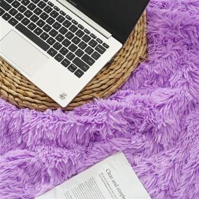 img 3 attached to 🛋️ Maxsoft Fluffy Sherpa Blanket for Girls/Boys, 60x80 Queen Size, Luxury Fuzzy Throw for Sofa, Couch, Bed, Decorative Shag Faux Fur Fleece Blanket for Bedroom - Purple