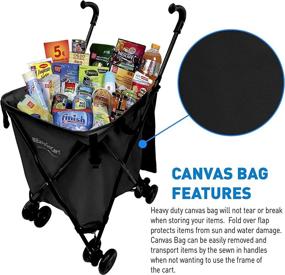 img 3 attached to Convenient and Versatile EasyGo Rolling Cart: Folding Shopping, Laundry and Utility Cart with Wheels – Removable Canvas Bag, Versa Wheels & Rear Brakes – 120lb Capacity, Copyrighted Design, Black
