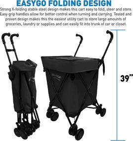 img 1 attached to Convenient and Versatile EasyGo Rolling Cart: Folding Shopping, Laundry and Utility Cart with Wheels – Removable Canvas Bag, Versa Wheels & Rear Brakes – 120lb Capacity, Copyrighted Design, Black