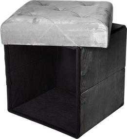 img 1 attached to 🪑 Red Co. Square Luxury Storage Ottoman: Padded Seat, Collapsible Folding Bench, Velvet Charcoal - 15 Inches