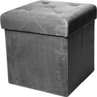 🪑 red co. square luxury storage ottoman: padded seat, collapsible folding bench, velvet charcoal - 15 inches logo