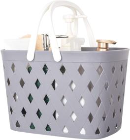 img 4 attached to JiatuA Plastic Organizer Storage Basket with Handles: Stylish and Sturdy Woven Storage Bins for Bathroom, Kitchen, Closet, Bedroom (Light Gray)