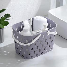 img 3 attached to JiatuA Plastic Organizer Storage Basket with Handles: Stylish and Sturdy Woven Storage Bins for Bathroom, Kitchen, Closet, Bedroom (Light Gray)