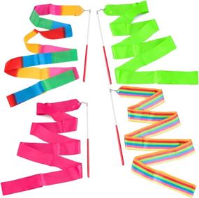 img 4 attached to 🌈 ANCIRS 4 Pack 2-Meter Dance Ribbons - Rainbow Streamers for Rhythmic Gymnastics & Baton Twirling Wands - Kids Artistic Dancing Accessories