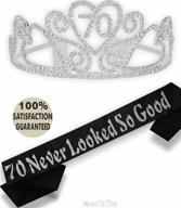 🎉 silver 70th birthday tiara and sash set: celebrate with happy 70th birthday party supplies, crown, and decorations for women logo