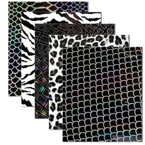 img 3 attached to KINGSOW Pattern Heat Transfer Vinyl: 5-Pack 12x10 Inch Animal Print HTV Bundle Sheets - Black and White Holographic Laser Scale Snake Leopard Zebra Iron-On Vinyl for Cricut Cutter Machine