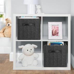 img 2 attached to mDesign Soft Knitted Stackable Home Storage Organizer Box with Handle for Closet, Bedroom, Entryway, Closets or Cubby Organizers - Magazine and Book Holder for Small Accessories (2 Pack, Charcoal Gray)