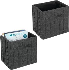 img 4 attached to mDesign Soft Knitted Stackable Home Storage Organizer Box with Handle for Closet, Bedroom, Entryway, Closets or Cubby Organizers - Magazine and Book Holder for Small Accessories (2 Pack, Charcoal Gray)