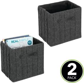 img 3 attached to mDesign Soft Knitted Stackable Home Storage Organizer Box with Handle for Closet, Bedroom, Entryway, Closets or Cubby Organizers - Magazine and Book Holder for Small Accessories (2 Pack, Charcoal Gray)