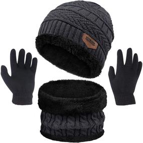 img 4 attached to Winter Beanie Knitted Toddler Mittens Boys' Accessories