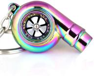 🚀 maycom turbo turbocharger keychain key chain ring keyring keyfob - creative spinning rainbow design with polished charm, whistle sound feature logo