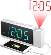 📻 am/fm radio projection alarm clock with 180° projector, 7" led digital ceiling display, user-friendly, clear cyan digit, 3 dimmer settings, digital alarm clock with usb phone charger, battery backup - perfect for bedroom logo