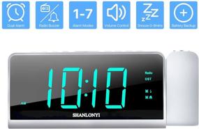 img 3 attached to 📻 Радиочасы с проекцией AM/FM с 180° проектором, 7" LED цифровым потолочным дисплеем, удобным в использовании, ярким синим циферблатом, 3 режимами яркости, цифровым будильником с USB зарядкой для телефона, резервным питанием от батареек - идеально для спальни