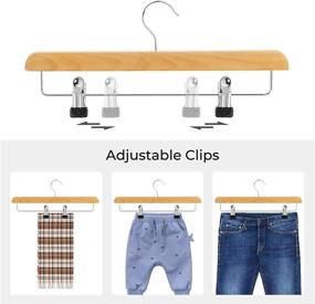 img 2 attached to 👖 SONGMICS 10-Pack Wooden Pant Hangers with Adjustable Non-Slip Clips, 360° Swivel Hook, for Pants, Skirts, Slacks, Natural Finish (UCRW010N01)