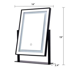 img 2 attached to ANDY STAR Black Vanity Mirror with Lights: Modern LED Lighted Makeup Mirror featuring 2 Color Lighting Modes for Tabletop Use, 14x19&#39;&#39; Rectangle, 180°Rotation and Smart Touch Control - Ideal Bedroom Makeup Mirror