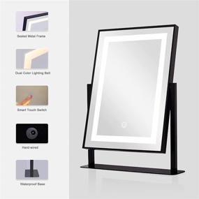 img 1 attached to ANDY STAR Black Vanity Mirror with Lights: Modern LED Lighted Makeup Mirror featuring 2 Color Lighting Modes for Tabletop Use, 14x19&#39;&#39; Rectangle, 180°Rotation and Smart Touch Control - Ideal Bedroom Makeup Mirror
